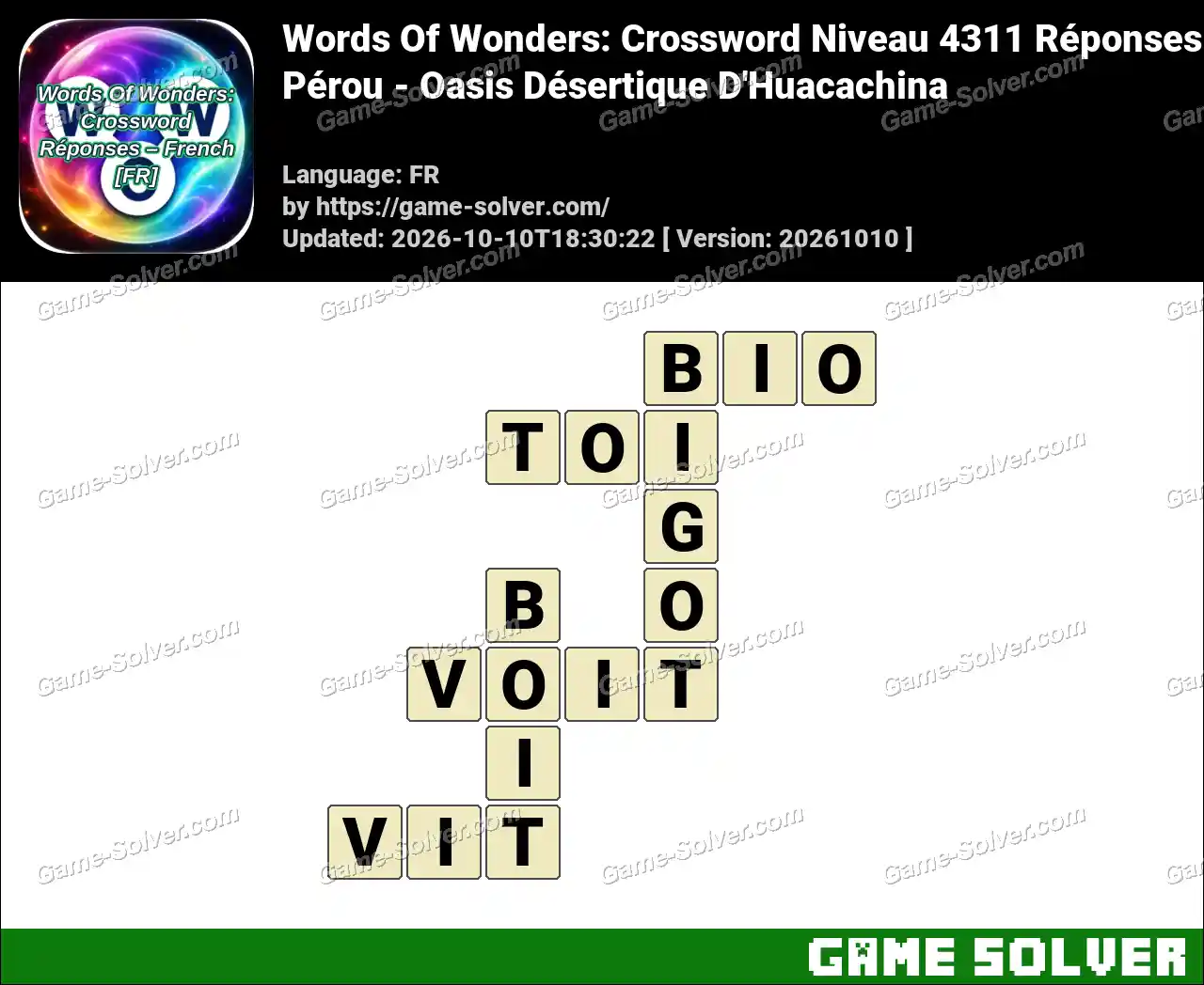 Words Of Wonders: Crossword Niveau 4311 Réponses – Pérou – Oasis Désertique D’Huacachina